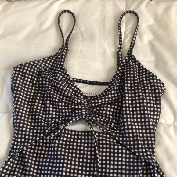 Aeropostal Black and White Checked One Piece Peek-a-boo Swimsuit - Picture 2 of 8